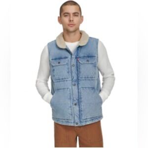 NWT Levi's Men's Mixed Media Quilted Puffer Jacket with Sherpa Lined Collar $120